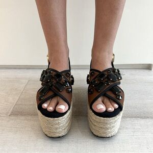 MARNI 60mm Jeweled Espadrille Flatform Sandal.
